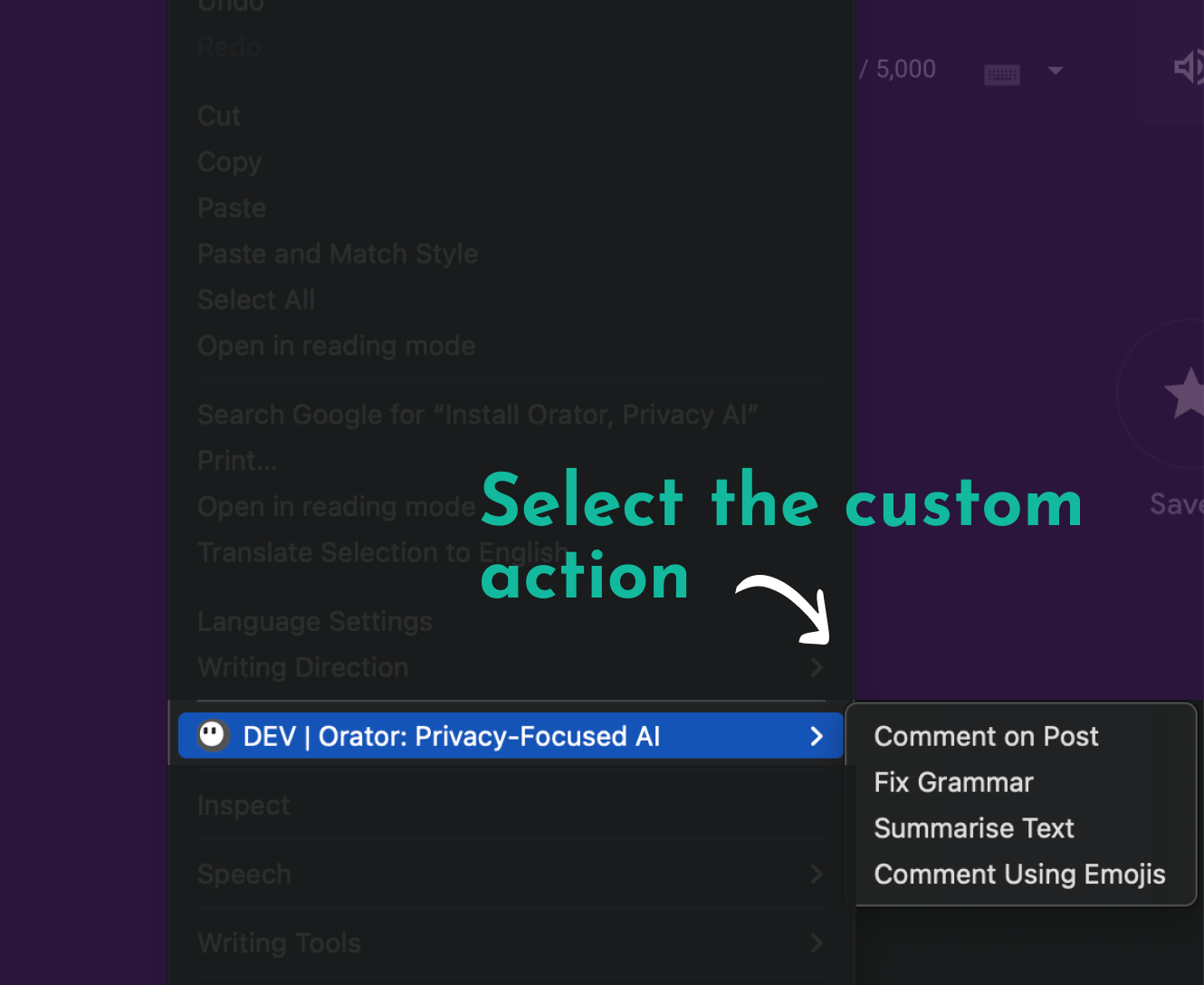 Select Text and the action